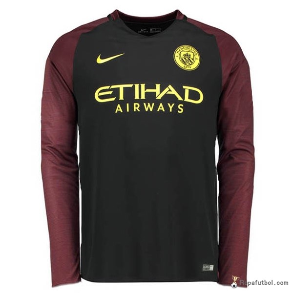 Camiseta Manchester City Replica Segunda Ropa ML 2016/17 Negro